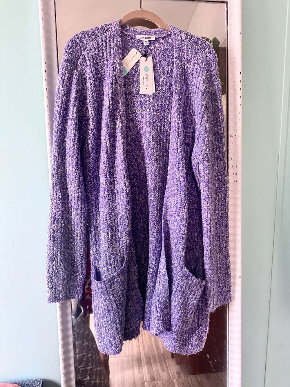 Steve Madden Purple Corallite Long Open Front Popcorn Knit Cardigan Sweater XL